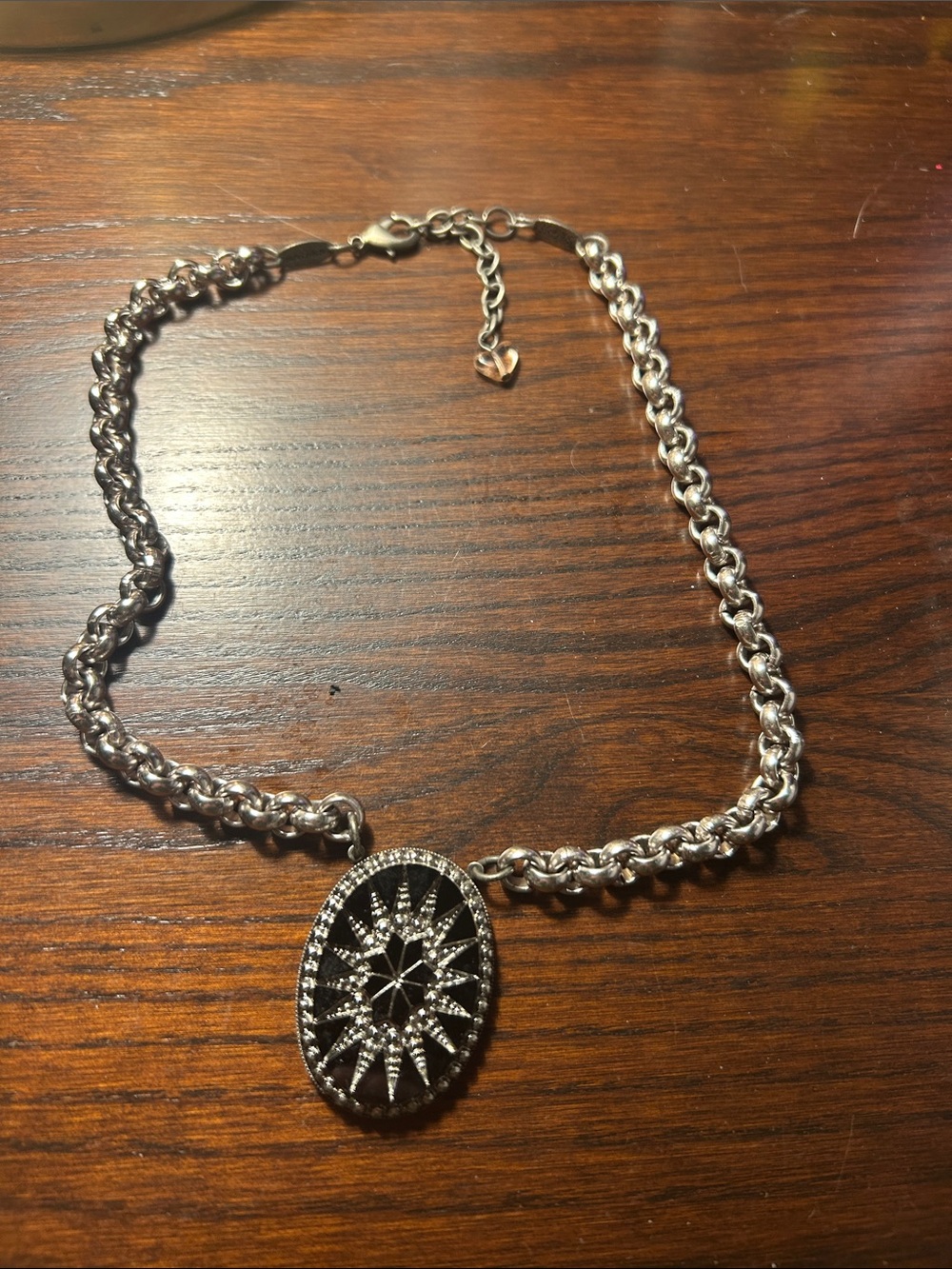 Sabika Silver Chain Necklace with Black Starburst pendant